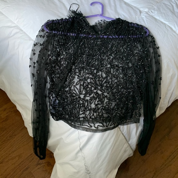 Zara Mesh Black Beaded Top - Picture 5 of 6
